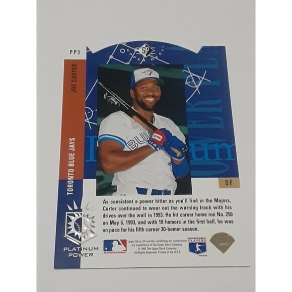 1993 JOE CARTER SP PLATINUM POWER insert #3 Blue Jays Indians Padre Hall of Fame - Picture 2 of 2